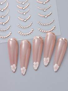 3 sztuki różowo-złotych naklejek do zdobienia paznokci w stylu francuskim, kryształki, paski, fala, metaliczne wzory Y2K, wypukłe, zakrzywione, japońskie naklejki do zdobienia paznokci, manicure, dekoracje, akcesoria do paznokci - Wielokolorowe - Zobacz 2