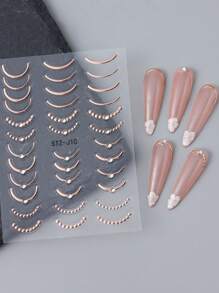 3 sztuki różowo-złotych naklejek do zdobienia paznokci w stylu francuskim, kryształki, paski, fala, metaliczne wzory Y2K, wypukłe, zakrzywione, japońskie naklejki do zdobienia paznokci, manicure, dekoracje, akcesoria do paznokci - Wielokolorowe - Zobacz 3