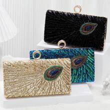 Luxury Beaded Sequins Evening Clutch Purse Rhinestone Clutch Bag For Women Sparkly Peacock Wedding Party Handbag Dinner Bag With Detachable Metal Chain For Ladies Formal Bag Women's Handheld Evening Bag For Wedding Formal Banquet Prom Gala Birthday Holiday Gift