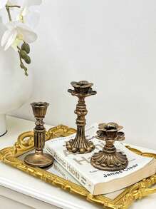 法式怀旧树脂烛台仿古仿铜家具摆件欧式家居复古壁炉餐桌装饰蜡烛台 - 古銅色 - 查看 6