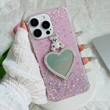 1pc Pink Starry Glitter Rhinestone Teddy Bear Heart Design Phone Case Compatible With IPhone 15 Pro Max, 14 Pro Max, 13 Pro Max, 12 Pro Max, 11 Pro Max, XS Max, Compatible With Samsung S23, S22, S21, Compatible With OPPO A54, Compatible With Vivo Y21, Compatible With Redmi Note 9, Compatible With Huawei P50,International Version, Not The Domestic Version - Pink - View 11