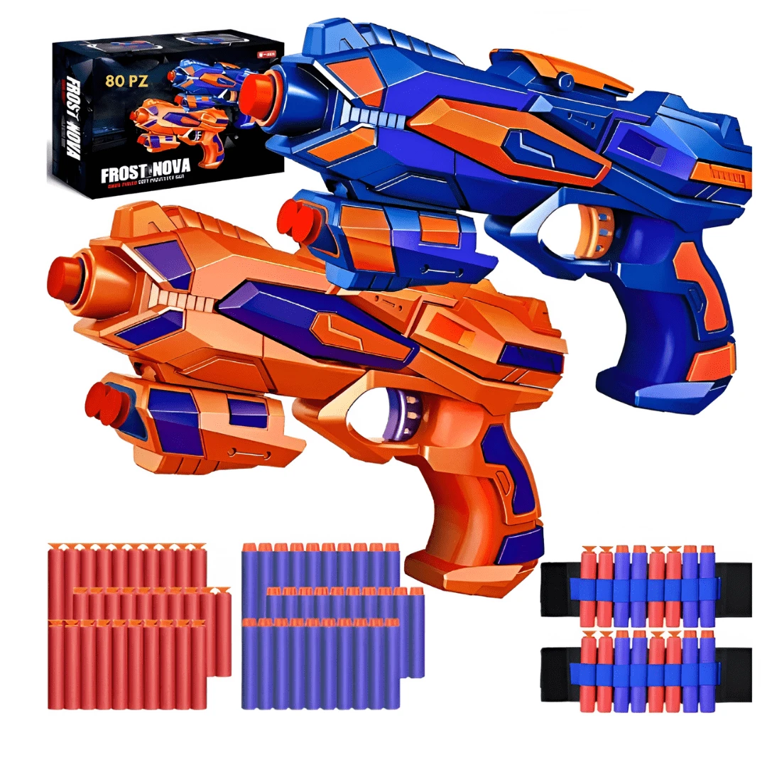 Set 2 Piezas De Pistola De Juguete 80 Balas De Espuma- 2 Gafas Protectoras- Pistola De Dardos Infantil Suave Color Rojo Y Naranja. - Azul - Ver 1