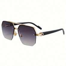 1件/2件/3件/5件男士时尚太阳镜2024新款复古个性简约高端双桥多边形半框太阳镜金属铰链，适合驾驶、日常外出、派对、海滩、百搭 - 黑色 - 查看 12