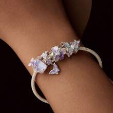 bamoer Bijou Bamoer en argent sterling 925 Charm de fleur de lotus en forme de cœur, avec étoiles violettes, lune et pendentif en zirconium. Convient pour les femmes, pour bricoler des bracelets, colliers. Idéal pour la Saint-Valentin