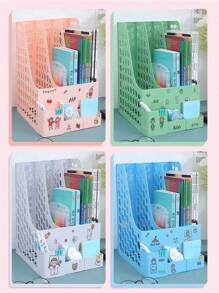 Organizer Desk Holder A4 Paper Documents 3 Tray Pencil Holder Office Supplies Two-Compartment Data Rack Two-Column File Fr - Màu xanh lam - Xem 2