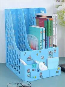 Organizer Desk Holder A4 Paper Documents 3 Tray Pencil Holder Office Supplies Two-Compartment Data Rack Two-Column File Fr - Màu xanh lam - Xem 1