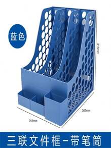 Organizer Desk Holder A4 Paper Documents 3 Tray Pencil Holder Office Supplies Two-Compartment Data Rack Two-Column File Fr - Màu xanh lam - Xem 4
