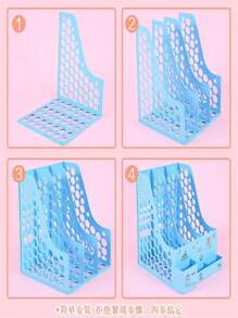 Organizer Desk Holder A4 Paper Documents 3 Tray Pencil Holder Office Supplies Two-Compartment Data Rack Two-Column File Fr - Màu xanh lam - Xem 5