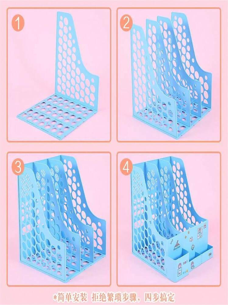 Organizer Desk Holder A4 Paper Documents 3 Tray Pencil Holder Office Supplies Two-Compartment Data Rack Two-Column File Fr - Màu xanh lam - Xem 5