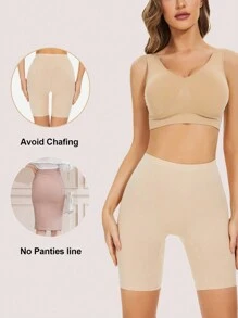 1pc Women's High Waist Comfortable Sports Yoga Shorts, High Elasticity Smooth Triangle Shorts, Fitness Workout Shorts - Apricot - View 3