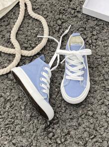White Cloth Shoes Baby White Shoes Middle Sneakers Children's Canvas Shoes Spring And Autumn Korean Version Simple Boy And Girl Shoes Fashion Low-Top Casual Lace-Up Track Shoes Classic Low-Top Canvas Shoes  All Casual Sports Skateboard Children's Shoes