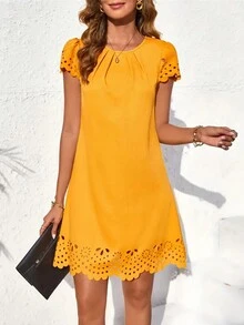 Falda en línea A Falda corta Vestidos de color sólido - Amarillo - Ver 2
