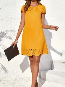 Falda en línea A Falda corta Vestidos de color sólido - Amarillo - Ver 5