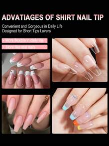 120片/150片杏仁形全覆盖雕塑软胶美甲贴纸，预成型，家用DIY及美甲沙龙适用，按压式美甲贴片 - 無色 - 查看 5