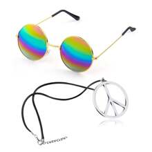Hippie Dressing Accessory Set Hippie Glasses And Peace Sign Necklace Prom Halloween - Brown - View 2