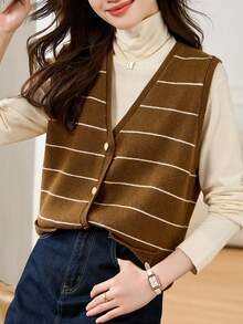 Maglia casual a righe a scollo a V in maglia, primavera/autunno