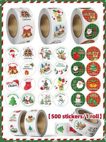 500 张圣诞贴纸卷，可爱卡通美学，防水贴纸贴花，适用于水瓶、笔记本电脑、手机、滑板、剪贴簿、吉他，适用于圣诞贺卡密封，圣诞礼品包装密封贴纸，圣诞节节日装饰贴纸，圣诞节 - 彩色 - 查看 9