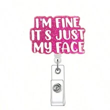 1 件 I'am Fine 徽章卷轴伸缩 ID 标签卡夹，带夹子，适用于护士、工作、办公室工作人员 - 粉色 - 查看 6