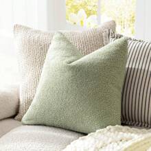 1 件鼠尾草绿色（无填充）卷曲蓬松装饰枕套 - 柔软、中性、蓬松毛绒靠垫保护套，适用于沙发、卧室、家居装饰，全年使用 - 鼠尾草綠 - 查看 7