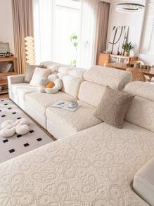 1件纯色弹力沙发套，波西米亚风格局部沙发套，沙发保护套及节日装饰，防滑防污，适用于1/2/3/4座L型沙发扶手及靠背套 - 米色 - 查看 6