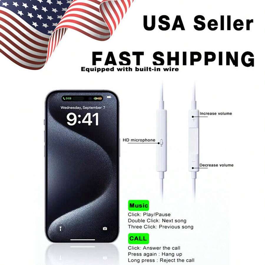 For IPhone 16 15 Pro Max Plus IPad Pro Wired USB TypeC Stereo Earbuds