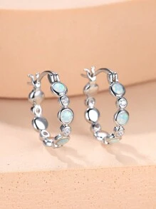 1 Đôi bông tai bạc đính đá mã não hai màu và đá zirconia lấp lánh, trang sức đồng cổ điển thanh lịch, phụ kiện hàng ngày. - Hoa tai - Xem 1