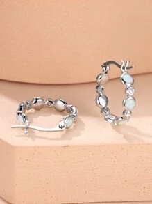 1 Đôi bông tai bạc đính đá mã não hai màu và đá zirconia lấp lánh, trang sức đồng cổ điển thanh lịch, phụ kiện hàng ngày. - Hoa tai - Xem 3