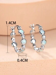 1 Đôi bông tai bạc đính đá mã não hai màu và đá zirconia lấp lánh, trang sức đồng cổ điển thanh lịch, phụ kiện hàng ngày. - Hoa tai - Xem 4