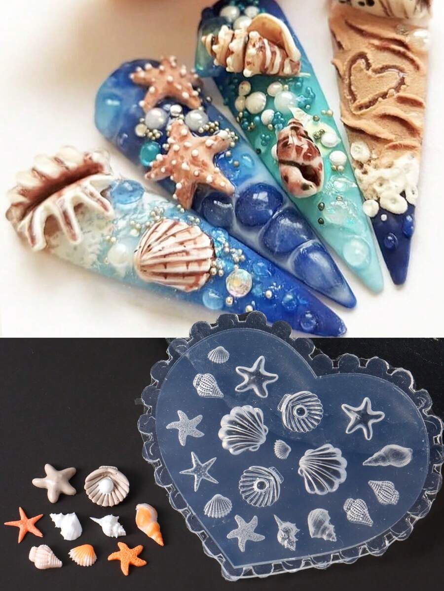 FULL BEAUTY 1 Pc Silicone Nail Carving Mold Different Ocean Animal Design Mould Stamping Plate DIY Nails Template Manicure Tools - Clear - View 1