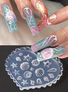 FULL BEAUTY 1 Pc Silicone Nail Carving Mold Different Ocean Animal Design Mould Stamping Plate DIY Nails Template Manicure Tools - Clear - View 2