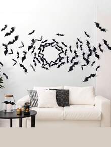 60 件万圣节蝙蝠装饰，4 种不同尺寸逼真 PVC 黑色 3D 恐怖蝙蝠贴纸适用于家居装饰 DIY 墙贴浴室室内万圣节派对用品 - 黑色 - 查看 4