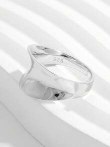 Vaerine 1 Máy Tính Cổ Điển Thanh Lịch Tinh Tế Đơn Giản Bạc 925 Lõm Mịn Dày Hình Học Nhẫn Quà Tặng Cho Các Bạn Nữ - Bạc - Xem 2