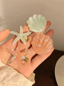4 件装女士树脂海星贝壳仿珍珠装饰发夹，简约优雅侧刘海发夹，甜美可爱浪漫百搭发饰，适合日常使用、海滩旅行 - 查看 10