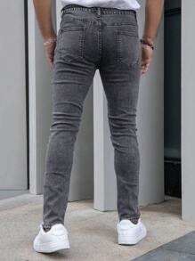 Men's Casual Slim Fit Stretch Denim Pants - Grey - View 3