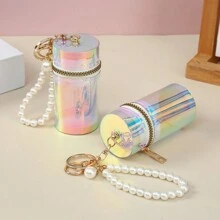 PVC Laser Mini Coin Purse Keychain With Pearl Chain - Portable Bag With Zipper Closure - Clear - View 1