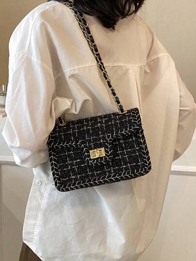 1 件 2025 新款时尚金线羊毛单肩斜跨小方包，适合女士度假、旅行、日常使用、约会、礼物