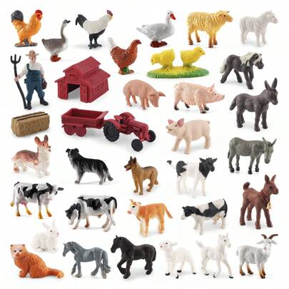 Mini Realistic Wild Farm Animal Model Leksaksset,Barnleksak,Mini Resin Figurer,Djur Granja