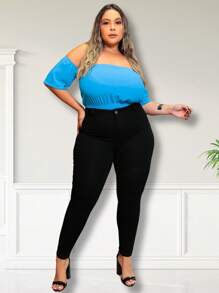 Women's Skinny Plus Size Basic Black Jeans High Waist Lifts Butt - Negro - Ver 5