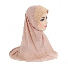 Net Fabric Summer Light Cool Muslim Hijab With Beads Soft Islamic Scarf Hats Turban Caps - Multicolor - View 12