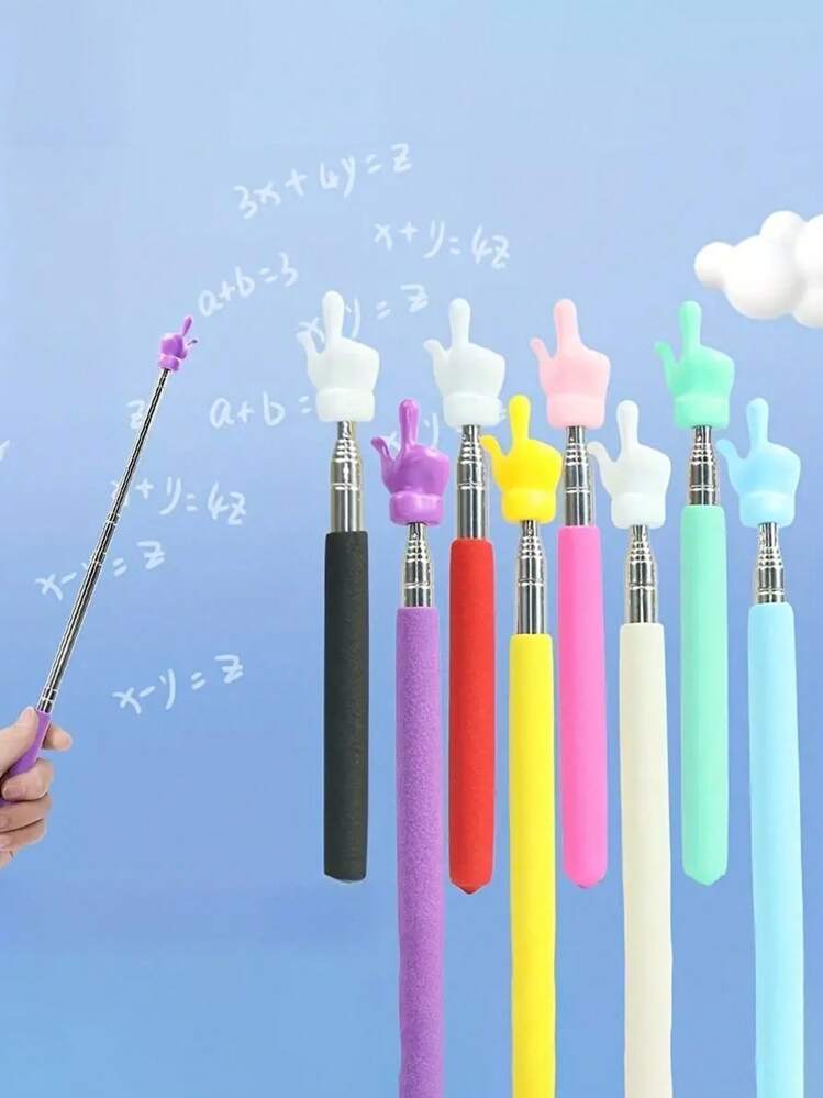 1 件随机颜色不锈钢伸缩手指阅读棒教学棒可伸缩且用途广泛，非常适合课堂和家庭教学，易于使用的手指阅读工具（两种款式随机） - 彩色 - 查看 1