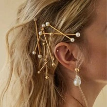 1 kẹp tóc hình chữ thập ngọc trai giả màu vàng X kẹp tóc kẹp tóc kẹp tóc đơn giản kẹp bên mũ cô dâu cho phụ nữ phụ kiện tóc phù dâu, thích hợp cho phụ nữ đi dự tiệc, phong cách tiên nữ thanh lịch cho lễ Halloween - Vàng - Xem 7