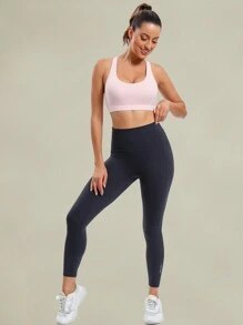 Tender Angel 女士交叉美背运动胸罩，新款春夏中强度瑜伽健身细肩带运动胸罩健身上衣 - 藕粉色 - 查看 5