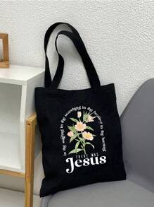1pc Christian Tote Bag, Flower Jesus Print Christian Gifts Soft Inspirational Gifts Scripture Bag, With Bible Verse Prayer Christian Ornament Men Tote Laptop Winter Storage Bag Computer Bag Multi-Functional Clutch Handbags Vacation Travel Gifts For Men