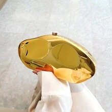 Golden Acrylic Evening Clutch Bag With Shoulder & Crossbody Chain For Women - Gold - View 4