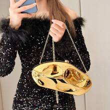 Golden Acrylic Evening Clutch Bag With Shoulder & Crossbody Chain For Women - Gold - View 6