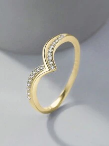 ESBERRY 1枚S925纯银V形订婚/结婚戒指，女士承诺/永恒戒指，精致珠宝礼品 - 金色 - 查看 5