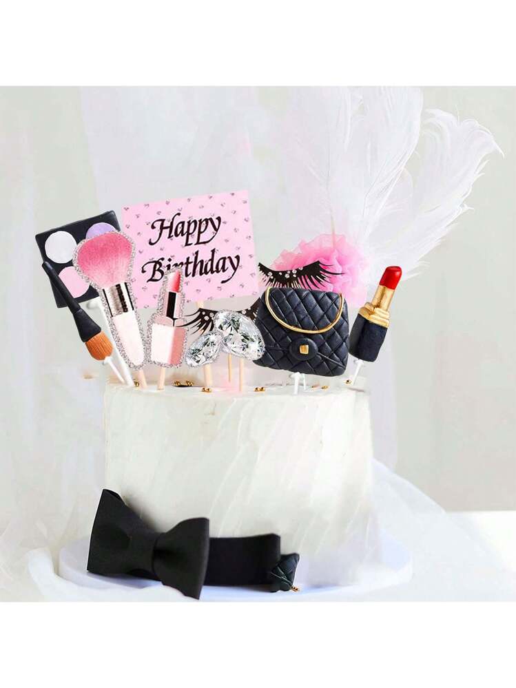 Regendeko Décoration de gâteau en papier pour fille - Maquillage - Décoration de gâteau d'anniversaire