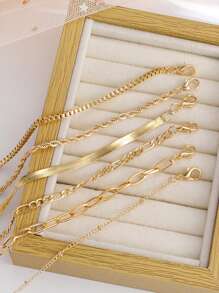 6 Stücke/Set modische, einfache Vintage Goldfarbene Fußkettchen für Frauen, Sommer - Gold - Übersicht 4