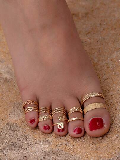 10pcs Vintage Multi-Wear Adjustable Toe Rings Metal Beach Jewelry Set For Women