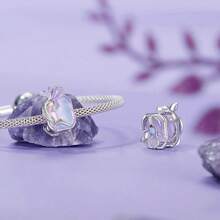 bamoer Bijou Bamoer en argent sterling 925 Charm de fleur de lotus en forme de cœur, avec étoiles violettes, lune et pendentif en zirconium. Convient pour les femmes, pour bricoler des bracelets, colliers. Idéal pour la Saint-Valentin